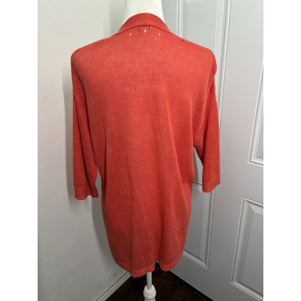 J Jill Love Linen Sweater Womens Small Coral Pink Orange Cardigan Lightweight - Picture 2 of 8